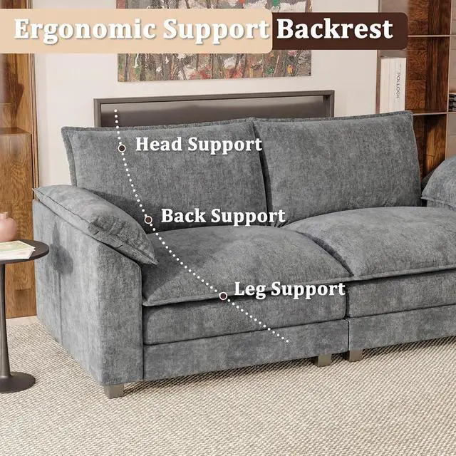 Alt view image 6 of 7 - Modern Loveseat Sofa Chenille Cloud Couch with Deep Seat Sofa with Double-Layer Cushion, Modular Recliner for Living Room Apartment Office, Small Spaces (Light Grey-5, Loveseat Sofa)