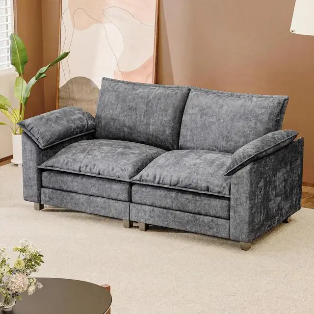 Alt view image 7 of 7 - Modern Loveseat Sofa Chenille Cloud Couch with Deep Seat Sofa with Double-Layer Cushion, Modular Recliner for Living Room Apartment Office, Small Spaces (Light Grey-5, Loveseat Sofa)