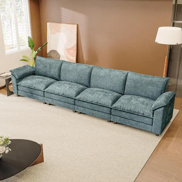 Alt view image 7 of 7 - 159" Modular Sectional Chenille Couches Linear Sofa with Double-Layer Cushion, 4-Seat Couch DIY Combination Couches for Living Room, Bedroom and Apartment (Dark Blue-1, Linear Sofa)