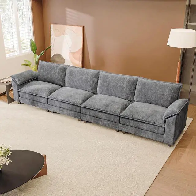 Alt view image 7 of 7 - 159" Modular Sectional Chenille Couches Linear Sofa with Double-Layer Cushion, 4-Seat Couch DIY Combination Couches for Living Room, Bedroom and Apartment (Light Grey-2, Linear Sofa)