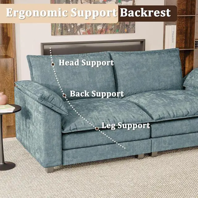 Alt view image 5 of 7 - Modern Loveseat Sofa Chenille Cloud Couch with Deep Seat Sofa with Double-Layer Cushion, Modular Recliner for Living Room Apartment Office, Small Spaces (Dark Blue-2, Loveseat Sofa)