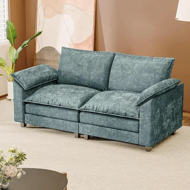 Alt view image 7 of 7 - Modern Loveseat Sofa Chenille Cloud Couch with Deep Seat Sofa with Double-Layer Cushion, Modular Recliner for Living Room Apartment Office, Small Spaces (Dark Blue-2, Loveseat Sofa)