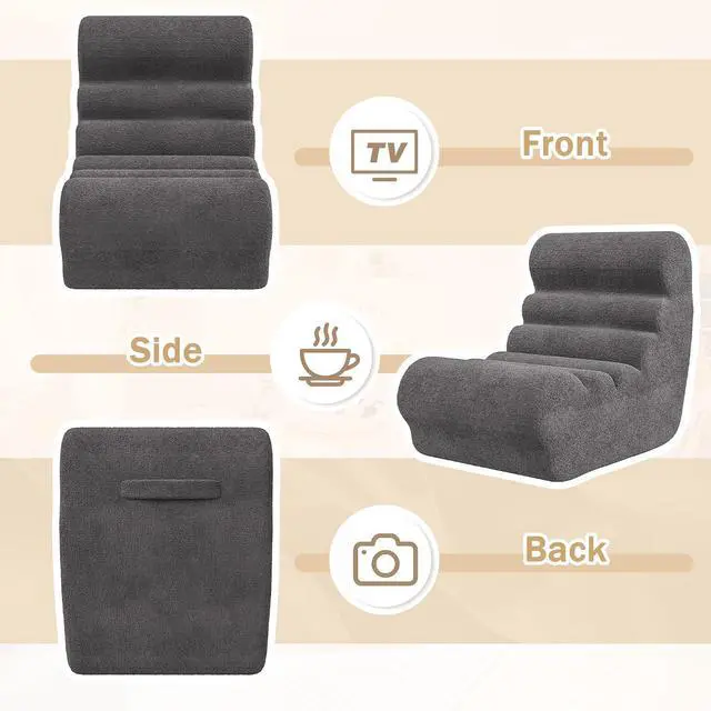 Alt view image 7 of 7 - Bean Bag Chair for Adults Memory Foam Bean Bag Chairs, Fireside Chair Comfy Lazy Floor Sofa, Recliner Sofa for Living Rooms and Bedrooms (Grey)
