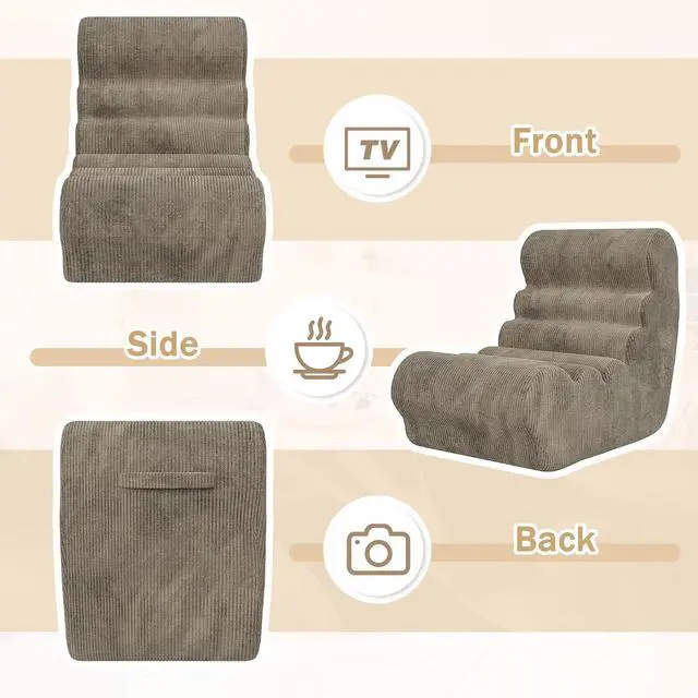 Alt view image 7 of 7 - Bean Bag Chair for Adults Memory Foam Bean Bag Chairs, Fireside Chair Comfy Lazy Floor Sofa, Recliner Sofa for Living Rooms and Bedrooms (Brown)