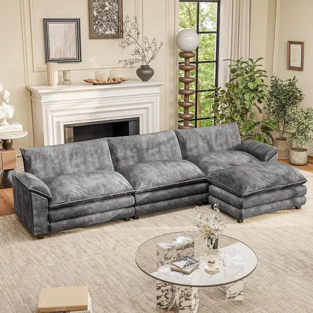 Main image of 119" Modular Couch 3-Seat Sofa with Reversible Ottoman, Cloud Couch L Shaped Sofa with Deep Seat, Chenille Sectional Couches for Living Room