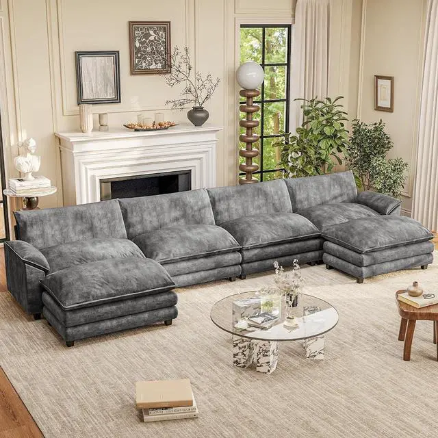 Main image of 159" Modern Couches Sectional Sofa with Movable Ottoman, U Shaped Sofa Couch with Comfy Chenille and Deep Seat, 4-Seat Cloud Couch for Living Room, Bedroom and Apartment
