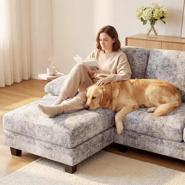Alt view image 5 of 7 - Sectional Couch with Double Chaise, U-Shaped Sofa with Removable & Washable Cushion Covers, 4 Seat Sofa Couches for Living Room, Apartment (Chenille, Slate Gray)