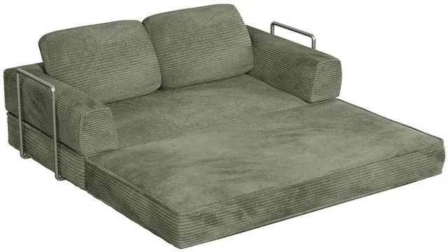 Main image of 4-in-1 Convertible Sofa Bed, Oversized Boneless Couch with 4 Frame Kits and Removable Armrests, Corduroy Sleeper Sofa with 2 Pillows for Small Space, No Assembly Required (Green)