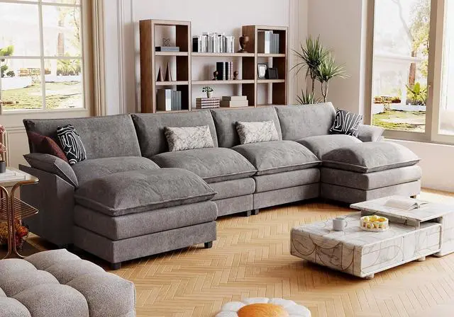 Main image of 159" Modular Sectional Sofa,Oversized Cloud Couch with Ottoman,Chenille Sofas Sleeper with Metal Frame,Convertible 4-Seater Couches for Living Room (Gray, U Shape)