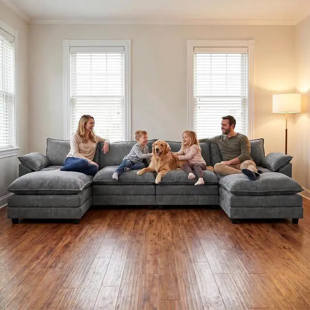 Alt view image 3 of 7 - 159" Modular Sectional Sofa,Oversized Cloud Couch with Ottoman,Chenille Sofas Sleeper with Metal Frame,Convertible 4-Seater Couches for Living Room (Gray, U Shape)