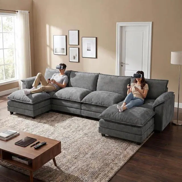 Alt view image 4 of 7 - 159" Modular Sectional Sofa,Oversized Cloud Couch with Ottoman,Chenille Sofas Sleeper with Metal Frame,Convertible 4-Seater Couches for Living Room (Gray, U Shape)