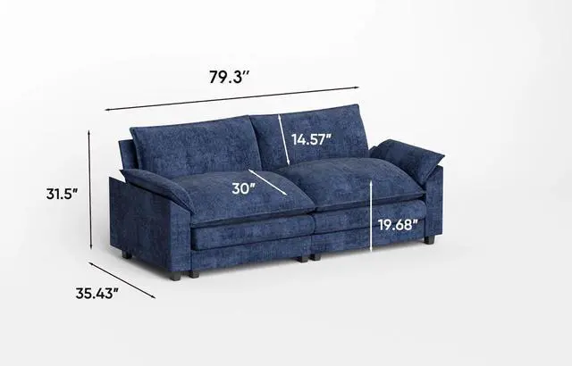 Alt view image 2 of 7 - 79.3" Loveseat Sofa,Deep Seat Love Seat, Comfy Chenille Couch Sleeper with Metal Frame, 2-Seater Couches with Throw Pillows for Living Room and Bedroom (Blue,Loveseat)