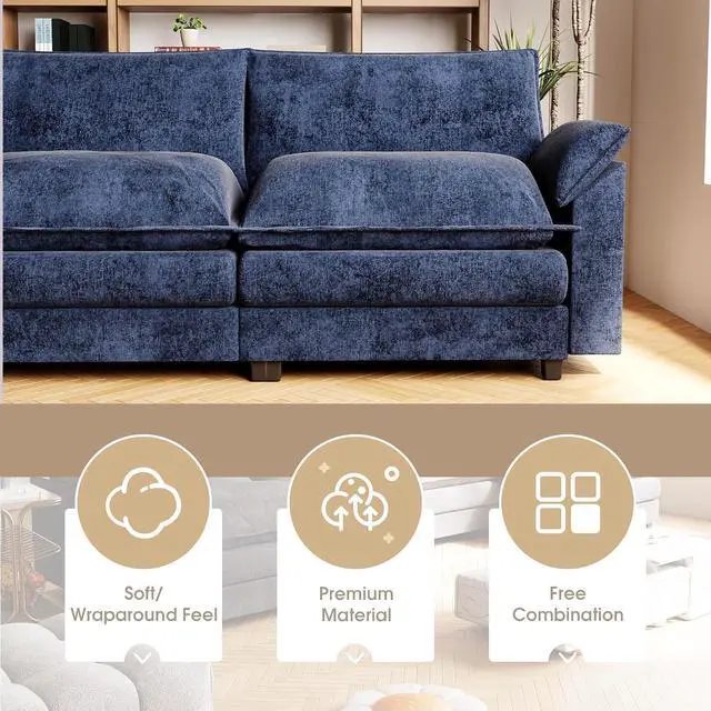 Alt view image 6 of 7 - 119" Modular Sectional Sofa,Oversized Cloud Couch with Ottoman,Chenille Sofas Sleeper with Metal Frame,Convertible 3-Seater Couches for Living Room (Blue,L Shape) | Breathable material