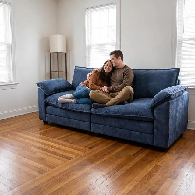 Alt view image 3 of 7 - 79.3" Loveseat Sofa,Deep Seat Love Seat, Comfy Chenille Couch Sleeper with Metal Frame, 2-Seater Couches with Throw Pillows for Living Room and Bedroom (Blue,Loveseat)