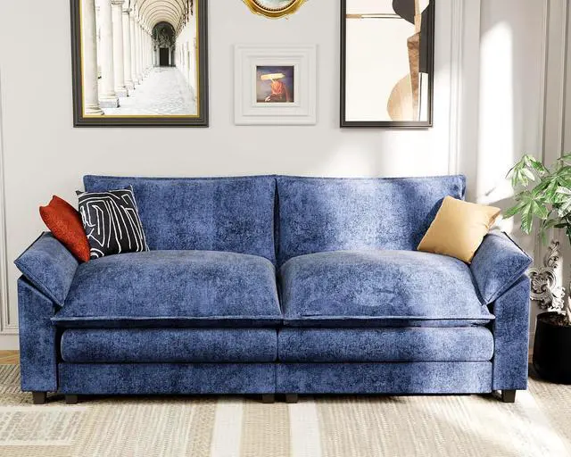 Alt view image 7 of 7 - 79.3" Loveseat Sofa,Deep Seat Love Seat, Comfy Chenille Couch Sleeper with Metal Frame, 2-Seater Couches with Throw Pillows for Living Room and Bedroom (Blue,Loveseat)
