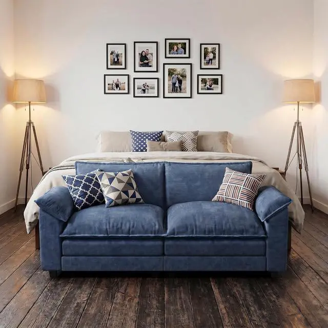 Alt view image 4 of 7 - 79.3" Loveseat Sofa,Deep Seat Love Seat, Comfy Chenille Couch Sleeper with Metal Frame, 2-Seater Couches with Throw Pillows for Living Room and Bedroom (Blue,Loveseat)