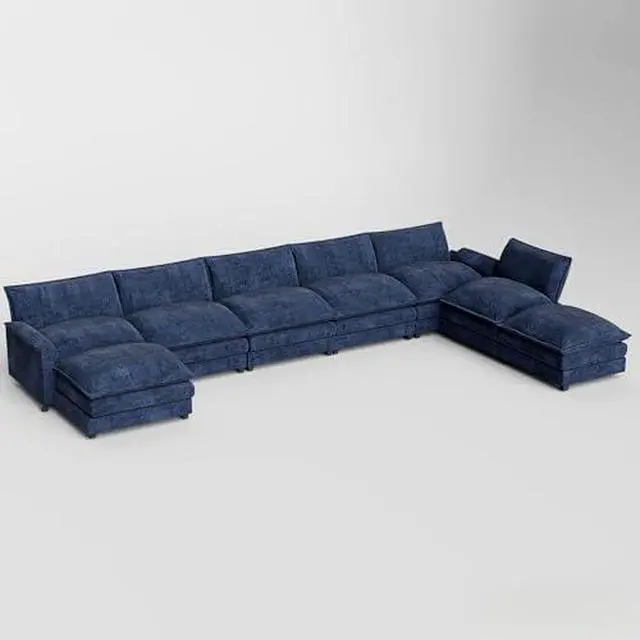 Alt view image 4 of 4 - 199" Modular Sectional Sofa,Oversized Cloud Couch with Ottoman,Chenille Sofas Sleeper with Metal Frame,Convertible 5-Seater Couches for Living Room (Blue, U Shape)