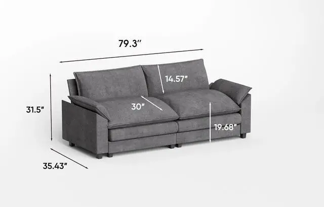 Alt view image 2 of 7 - 80" Loveseat Sofa,Deep Seat Love Seat,Comfy Chenille Couch Sleeper with Metal Frame,2-Seater Couches with Throw Pillows for Living Room and Bedroom (Gray, Loveseat)