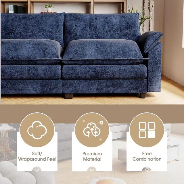 Alt view image 7 of 7 - 159" Modular Sectional Sofa,Oversized Cloud Couch with Ottoman,Chenille Sofas Sleeper with Metal Frame,Convertible 4-Seater Couches for Living Room (Blue, U Shape)