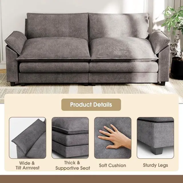Alt view image 5 of 7 - 80" Loveseat Sofa,Deep Seat Love Seat,Comfy Chenille Couch Sleeper with Metal Frame,2-Seater Couches with Throw Pillows for Living Room and Bedroom (Gray, Loveseat)