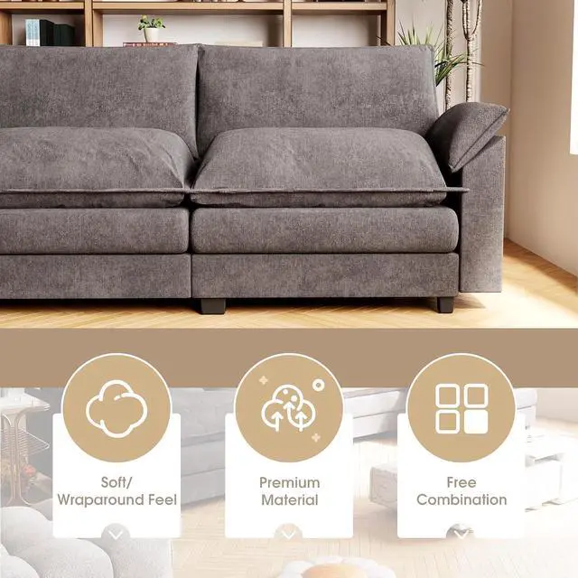Alt view image 6 of 7 - 80" Loveseat Sofa,Deep Seat Love Seat,Comfy Chenille Couch Sleeper with Metal Frame,2-Seater Couches with Throw Pillows for Living Room and Bedroom (Gray, Loveseat)