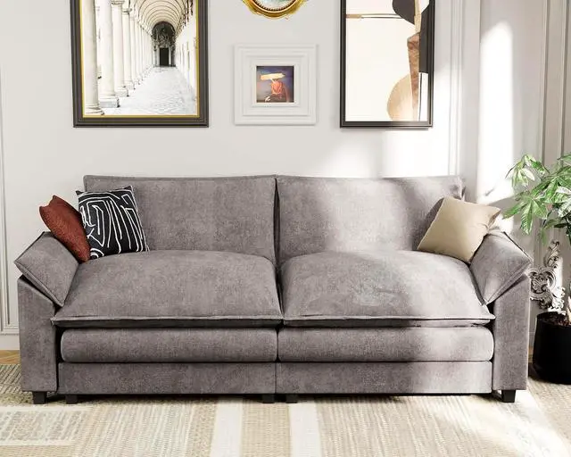 Alt view image 7 of 7 - 80" Loveseat Sofa,Deep Seat Love Seat,Comfy Chenille Couch Sleeper with Metal Frame,2-Seater Couches with Throw Pillows for Living Room and Bedroom (Gray, Loveseat)