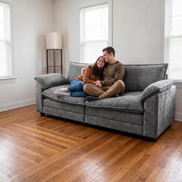Alt view image 3 of 7 - 80" Loveseat Sofa,Deep Seat Love Seat,Comfy Chenille Couch Sleeper with Metal Frame,2-Seater Couches with Throw Pillows for Living Room and Bedroom (Gray, Loveseat)