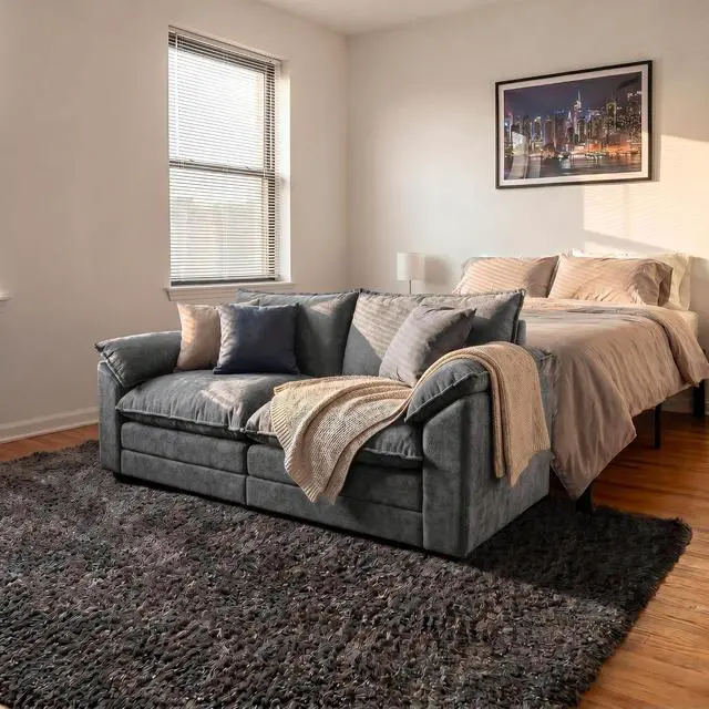 Alt view image 4 of 7 - 80" Loveseat Sofa,Deep Seat Love Seat,Comfy Chenille Couch Sleeper with Metal Frame,2-Seater Couches with Throw Pillows for Living Room and Bedroom (Gray, Loveseat)