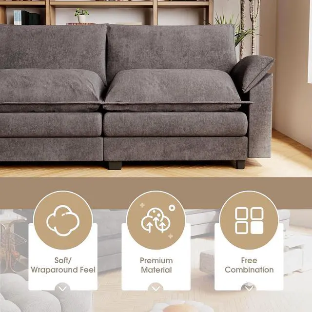 Alt view image 7 of 7 - 159" Modular Sectional Sofa,Oversized Cloud Couch with Ottoman,Chenille Sofas Sleeper with Metal Frame,Convertible 4-Seater Couches for Living Room (Gray, U Shape)