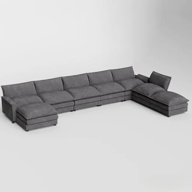 Alt view image 6 of 6 - 199" Modular Sectional Sofa,Oversized Cloud Couch with Ottoman,Chenille Sofas Sleeper with Metal Frame,Convertible 5-Seater Couches for Living Room (Gray, U Shape)