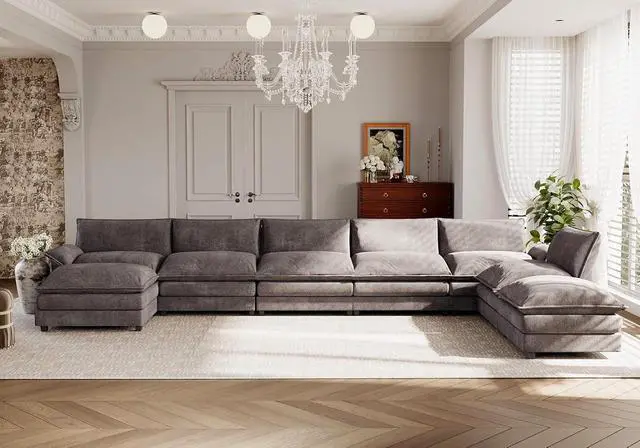 Alt view image 5 of 6 - 199" Modular Sectional Sofa,Oversized Cloud Couch with Ottoman,Chenille Sofas Sleeper with Metal Frame,Convertible 5-Seater Couches for Living Room (Gray, U Shape)