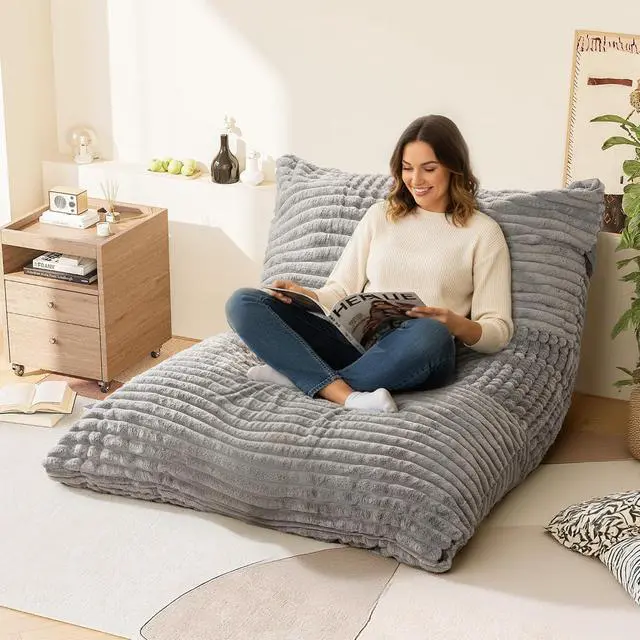 Alt view image 2 of 7 - Convertible Bean Bag Chair, Giant Bean Bag Chairs for Adults with Removable Washable Cover, Lazy Sofa for Living Room, Dorm, Apartment (Grey)