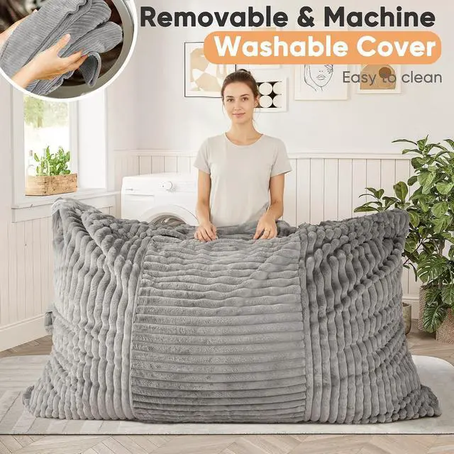 Alt view image 5 of 7 - Convertible Bean Bag Chair, Giant Bean Bag Chairs for Adults with Removable Washable Cover, Lazy Sofa for Living Room, Dorm, Apartment (Grey)