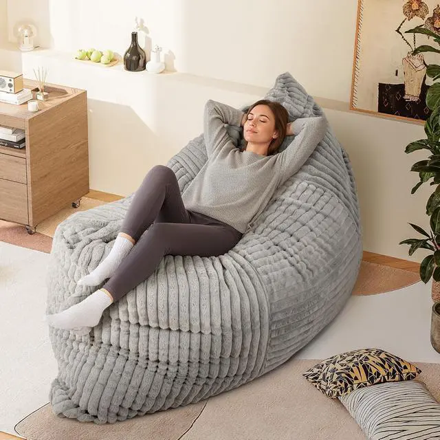 Alt view image 7 of 7 - Convertible Bean Bag Chair, Giant Bean Bag Chairs for Adults with Removable Washable Cover, Lazy Sofa for Living Room, Dorm, Apartment (Grey)
