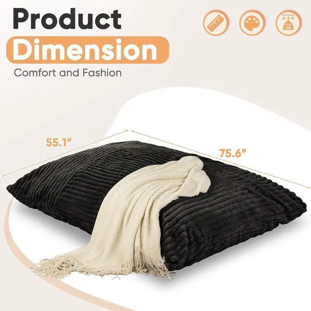 Alt view image 3 of 7 - Convertible Bean Bag Chair, Giant Bean Bag Chairs for Adults with Removable Washable Cover, Lazy Sofa for Living Room, Dorm, Apartment (Black)