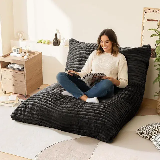 Alt view image 2 of 7 - Convertible Bean Bag Chair, Giant Bean Bag Chairs for Adults with Removable Washable Cover, Lazy Sofa for Living Room, Dorm, Apartment (Black)