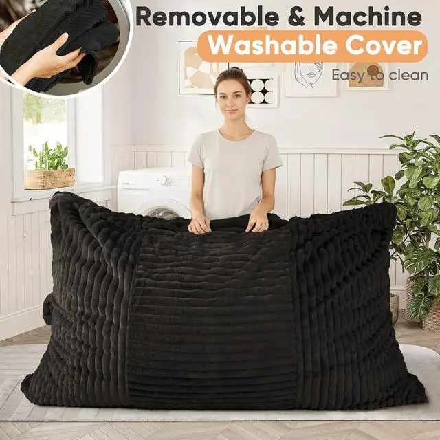 Alt view image 5 of 7 - Convertible Bean Bag Chair, Giant Bean Bag Chairs for Adults with Removable Washable Cover, Lazy Sofa for Living Room, Dorm, Apartment (Black)