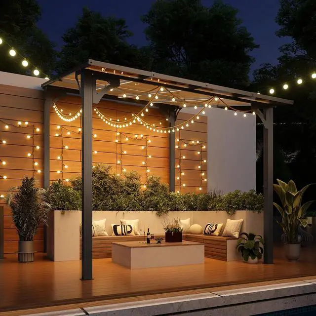 Alt view image 2 of 7 - 10 x 8 Lean to Gazebo, Outdoor Gazebos Pergola on Clearance with Aluminum Top Frame, Wall-Mounted Awnings for Patio, Decks, Backyard