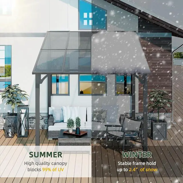 Alt view image 6 of 7 - 10 x 8 Lean to Gazebo, Outdoor Gazebos Pergola on Clearance with Aluminum Top Frame, Wall-Mounted Awnings for Patio, Decks, Backyard