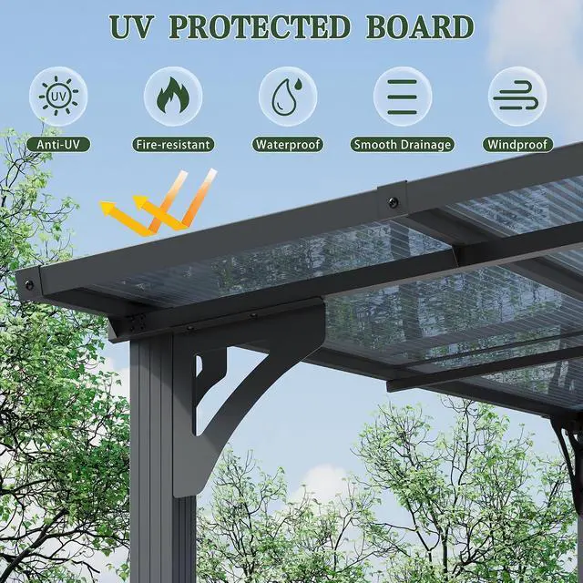 Alt view image 4 of 7 - 10 x 8 Lean to Gazebo, Outdoor Gazebos Pergola on Clearance with Aluminum Top Frame, Wall-Mounted Awnings for Patio, Decks, Backyard