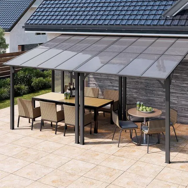 Alt view image 5 of 7 - 10 x 8 Lean to Gazebo, Outdoor Gazebos Pergola on Clearance with Aluminum Top Frame, Wall-Mounted Awnings for Patio, Decks, Backyard