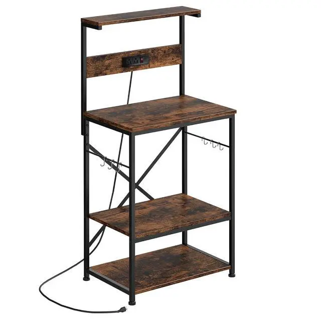 Alt view image 5 of 5 - Microwave Stand,Kitchen Bakers Rack with 6 Hooks, 4-Tier Coffee Bar Microwave Rack (Rustic Brown)