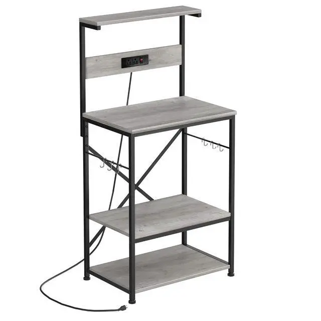 Alt view image 5 of 5 - Microwave Stand,Kitchen Bakers Rack with 6 Hooks, 4-Tier Coffee Bar Microwave Rack (Gray)