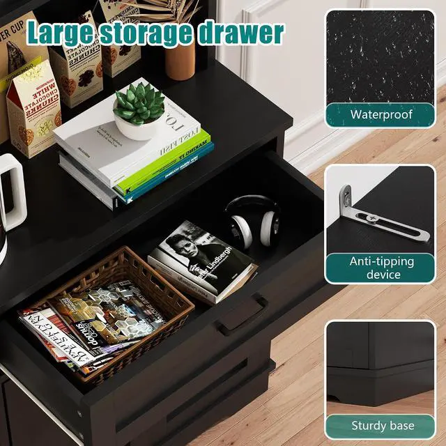 Alt view image 6 of 7 - Farmhouse Pantry Cabinet with Acrylic Doors, Large Kitchen Hutch Storage Cabinet for Dining Room, Tall Food Pantry Organization, Microwave Stand, Black