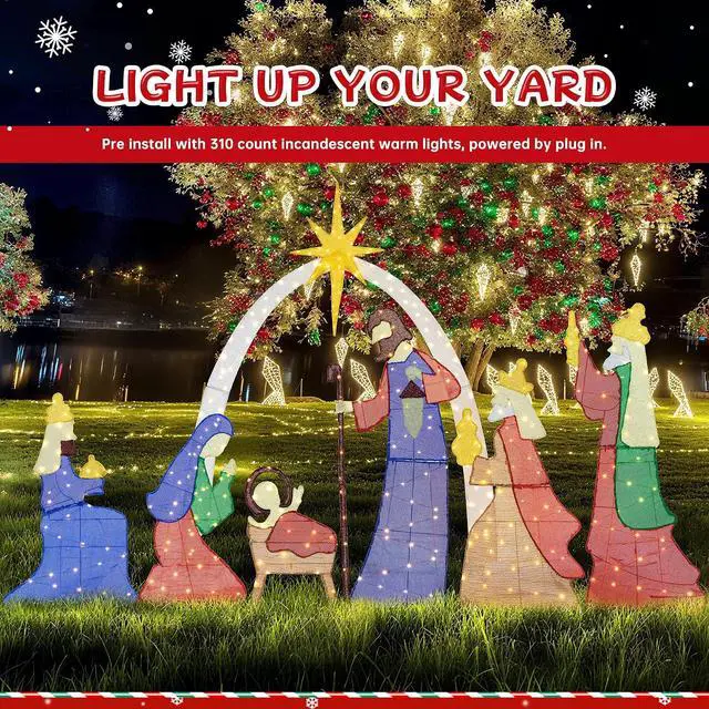 Alt view image 2 of 6 - 6 FT Christmas Outdoor Nativity Scene Set, 7pcs Weatherproof Holy Family Outdoor Decorations Nativity Set for Christmas Holiday Yard Home Decorations
