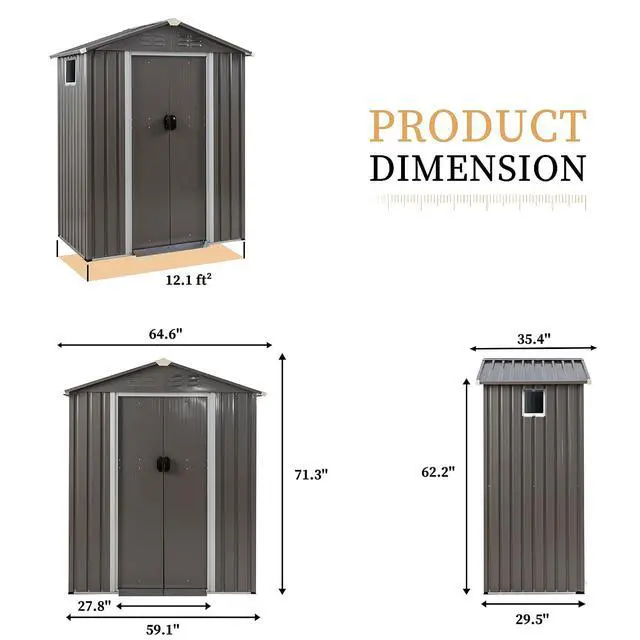 Alt view image 3 of 7 - 5 x 3 x 6 FT Outdoor Storage Shed, Metal Tool Shed Clearance Garden Steel Shed with Side Window and Lockable Door Waterproof Tool Shed for Backyard Patio, Lawn (Gray)