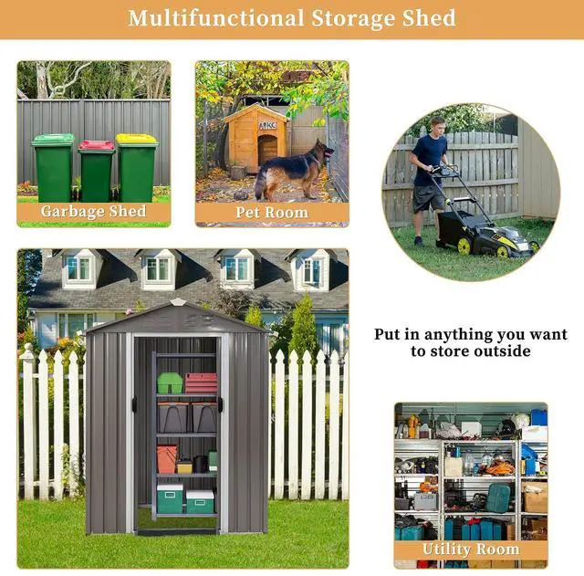 Alt view image 7 of 7 - 5 x 3 x 6 FT Outdoor Storage Shed, Metal Tool Shed Clearance Garden Steel Shed with Side Window and Lockable Door Waterproof Tool Shed for Backyard Patio, Lawn (Gray)