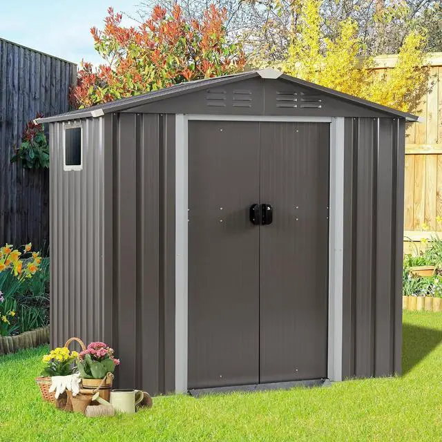 Main image of Outdoor Storage Shed, 6 x 4 FT Outside Metal Garden Shed with Large Window and Lockable Door, Waterproof Tool Shed for Backyard Patio, Lawn and Garden (Gray)