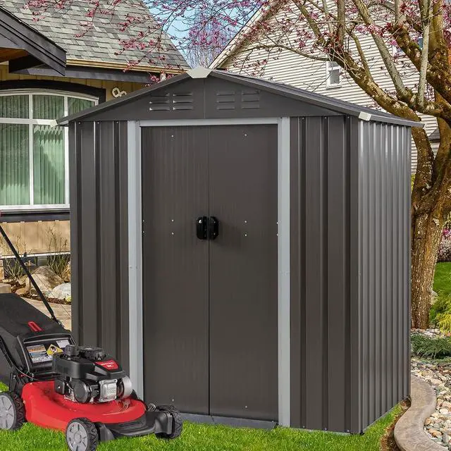 Alt view image 2 of 7 - Outdoor Storage Shed, 6 x 4 FT Outside Metal Garden Shed with Large Window and Lockable Door, Waterproof Tool Shed for Backyard Patio, Lawn and Garden (Gray)