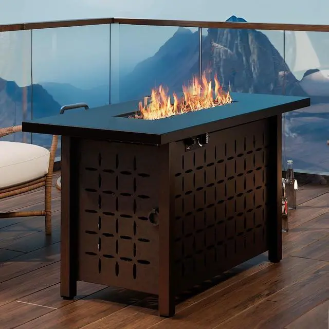 Alt view image 6 of 7 - 43" Gas Fire Pit for Outside, 50,000 BTU Outdoor Propane Fire Pit Table with Lid & Lava Rock, Steel Rectangular Fire Table for Patio, Backyard, Deck, Garden, Black